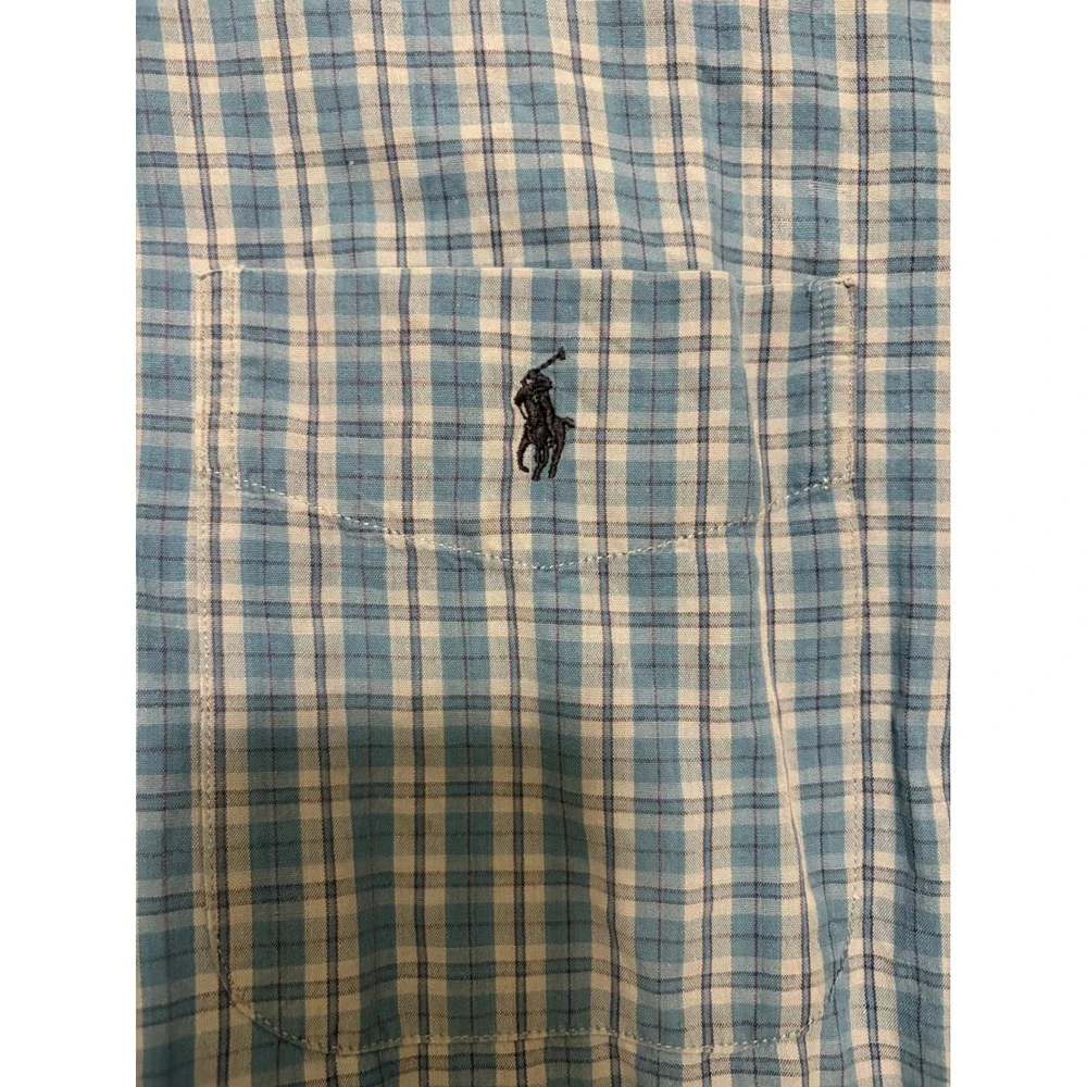 Polo Ralph Lauren Marlowe Mens XL Blue White Plaid Cotton Button Down Shirt